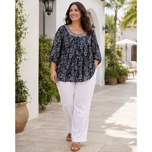 Caffe Marrakesh 3X Floral Boho Peasant Embroidered Blouse Cottagecore